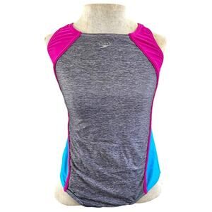 Vintage Grey, Pink, Blue Bathing Suit, One Piece Swimsuit Girls Size 16 Speedo